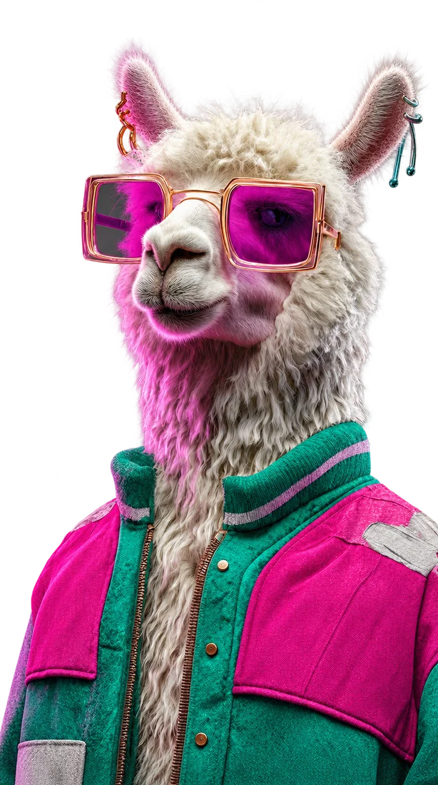 Floksha, lama en veste rose et verte